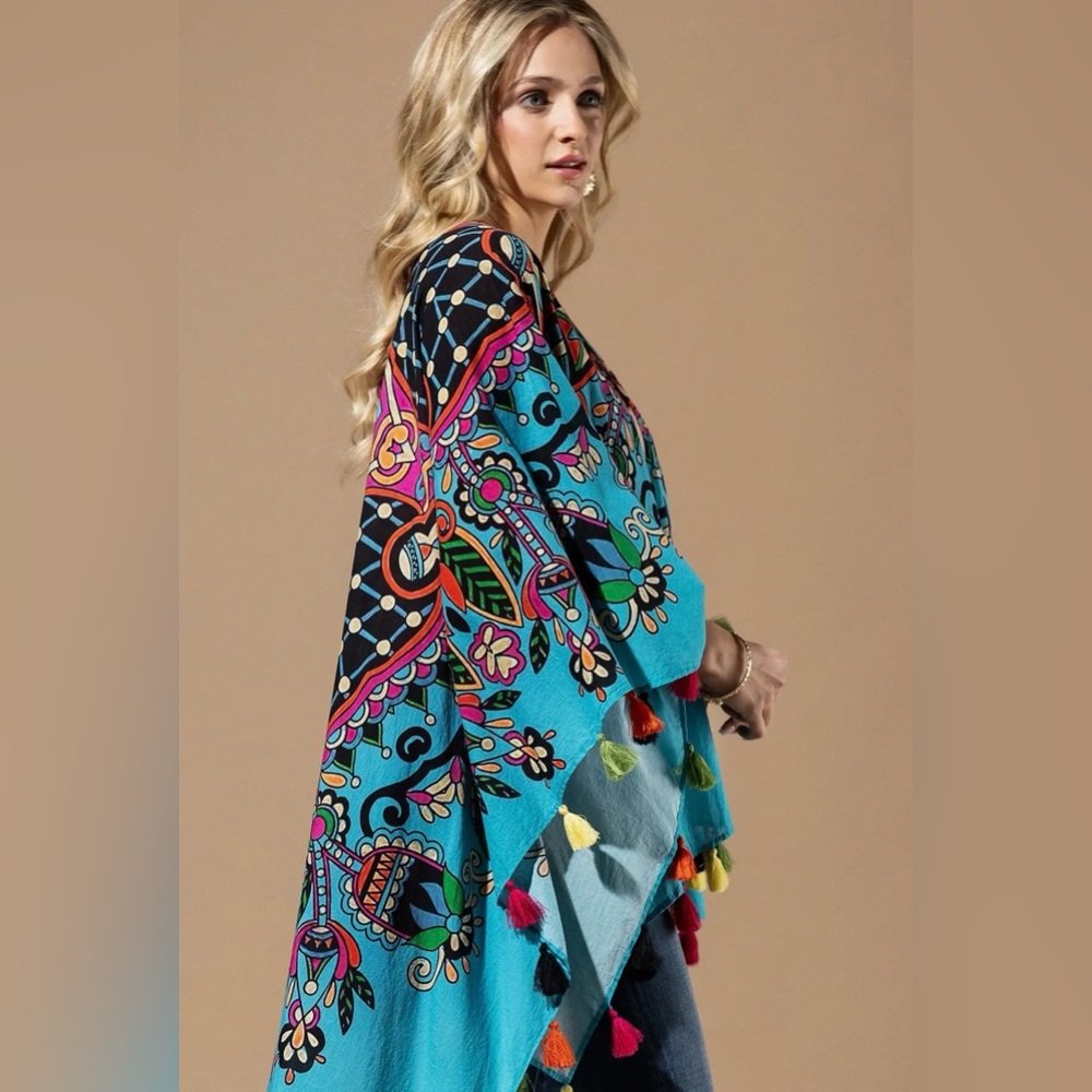 Maya Boho Colorful Fringe Kimono - Picture 2 of 6